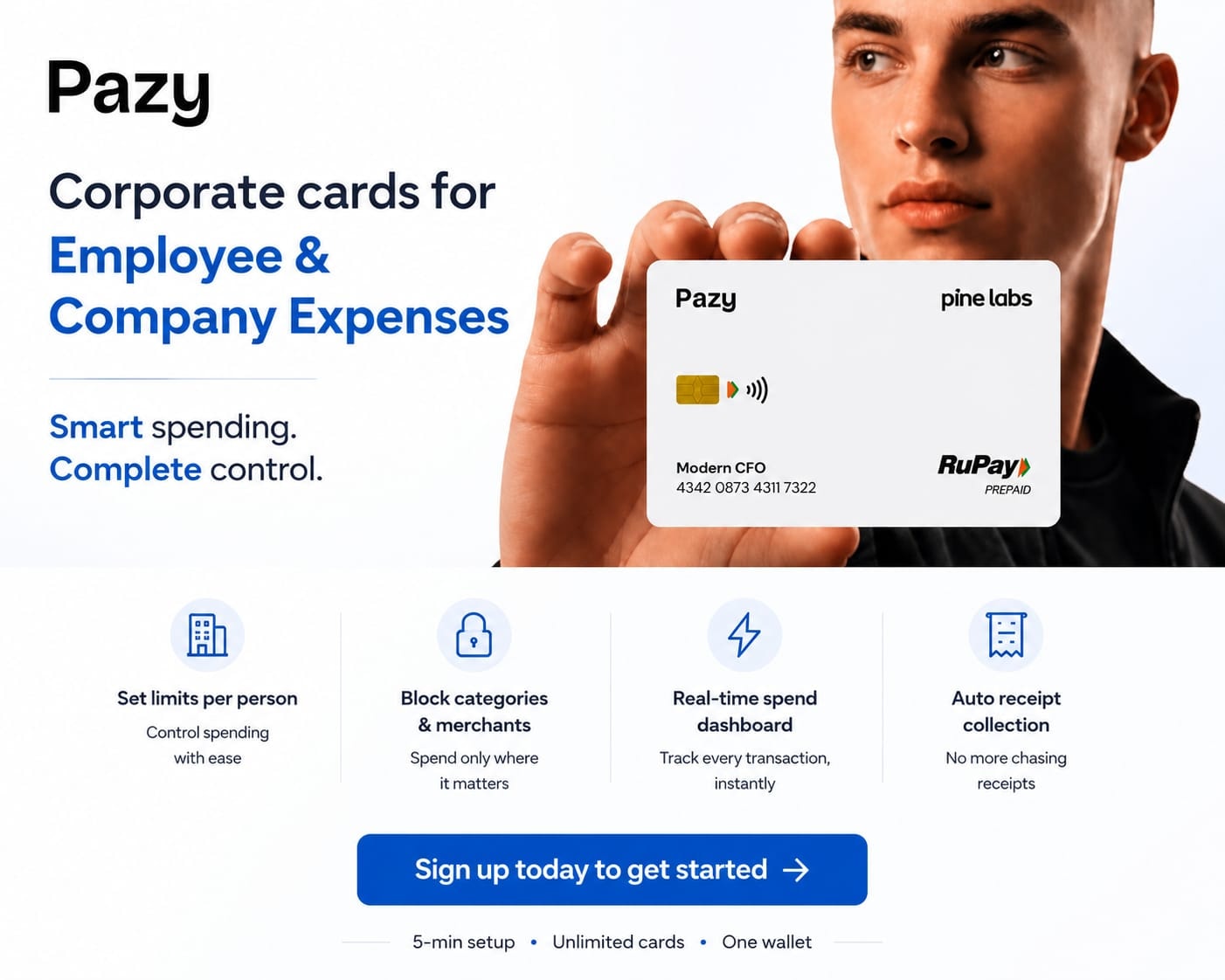 Pazy — petty cash management with corporate cards. Track receipts, set limits, one wallet. Get started for ₹199