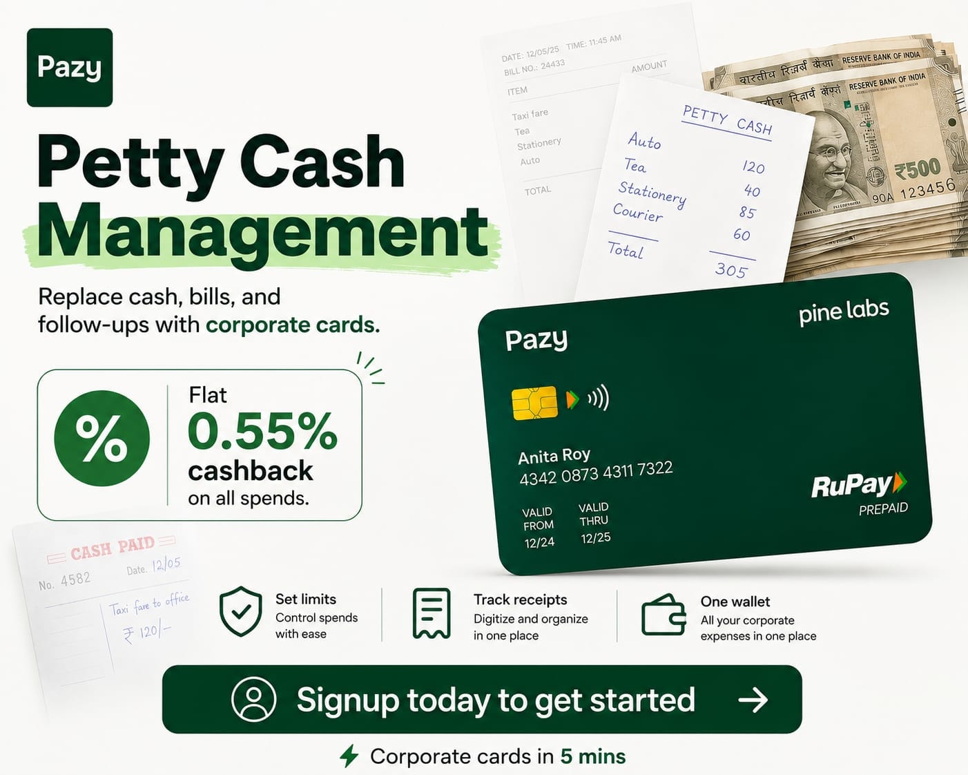 Pazy — replace cash, bills and follow-ups with corporate cards. Get started for ₹199