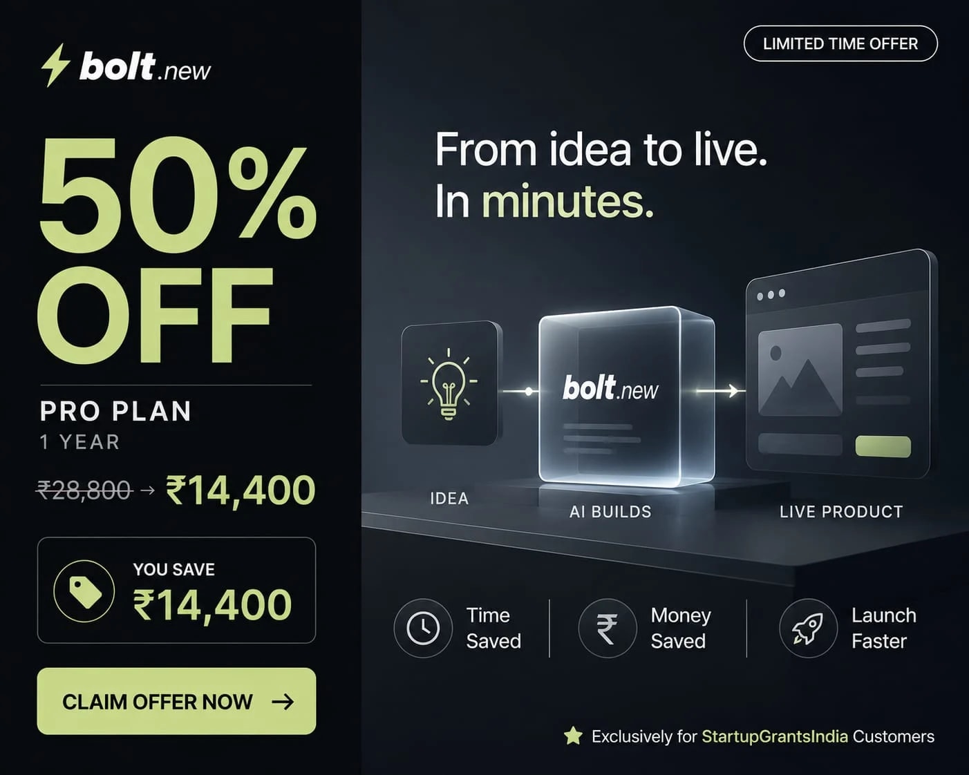 Bolt Pro — 1 year through Startup Grants India