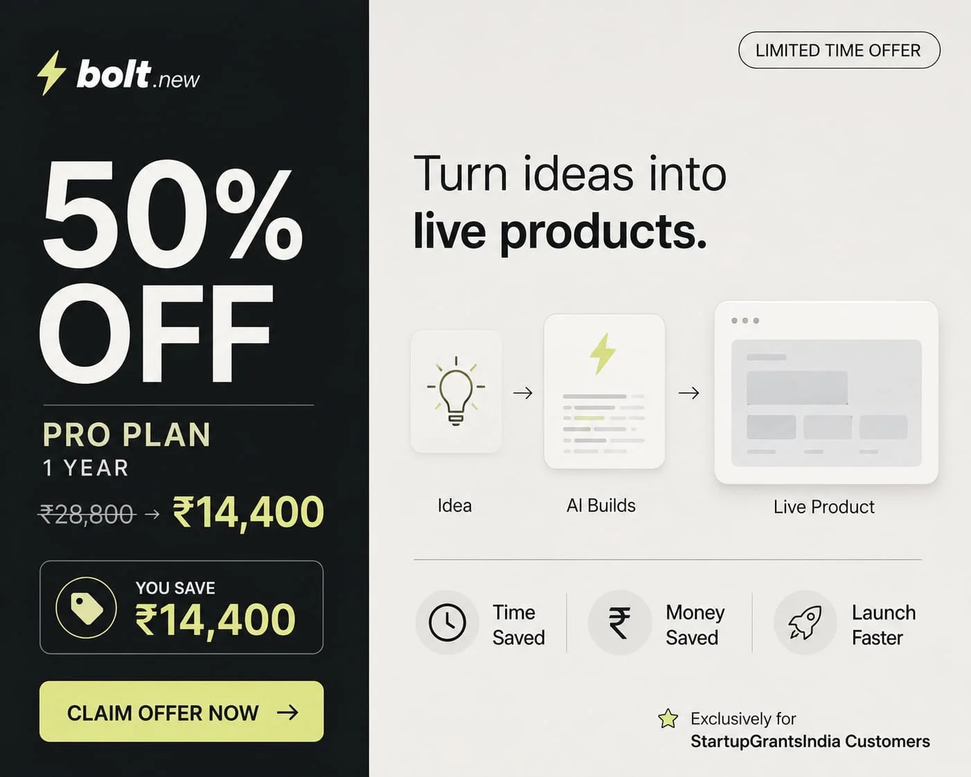 Bolt Pro — 1 year through Startup Grants India