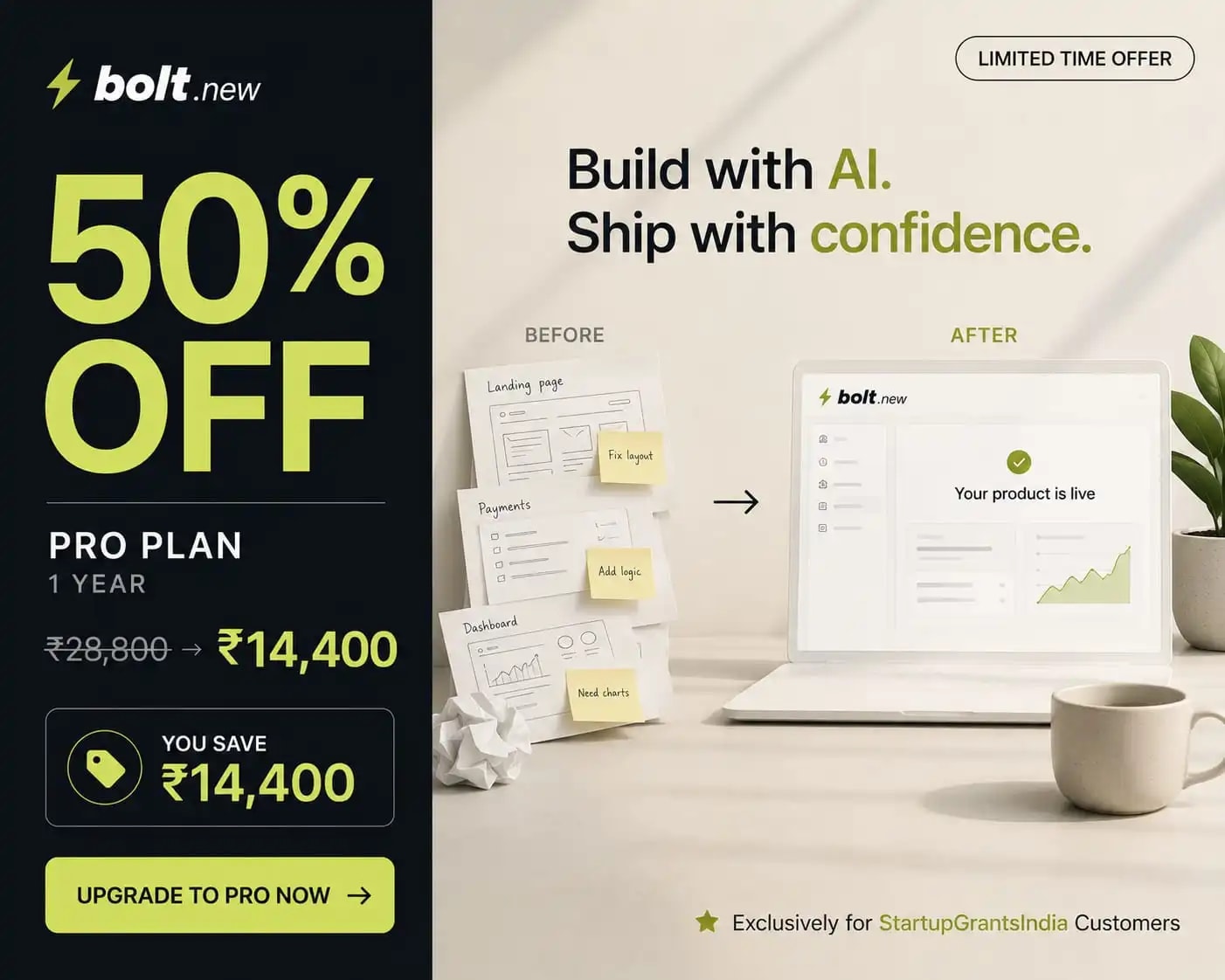 Bolt Pro — 1 year through Startup Grants India
