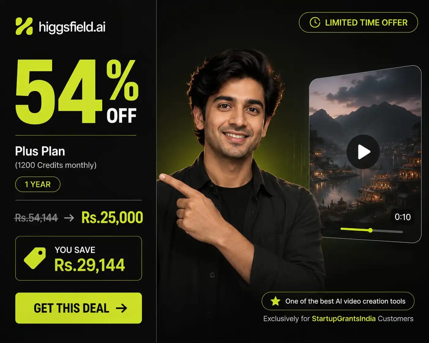 Higgsfield Plus — 1 year through Startup Grants India