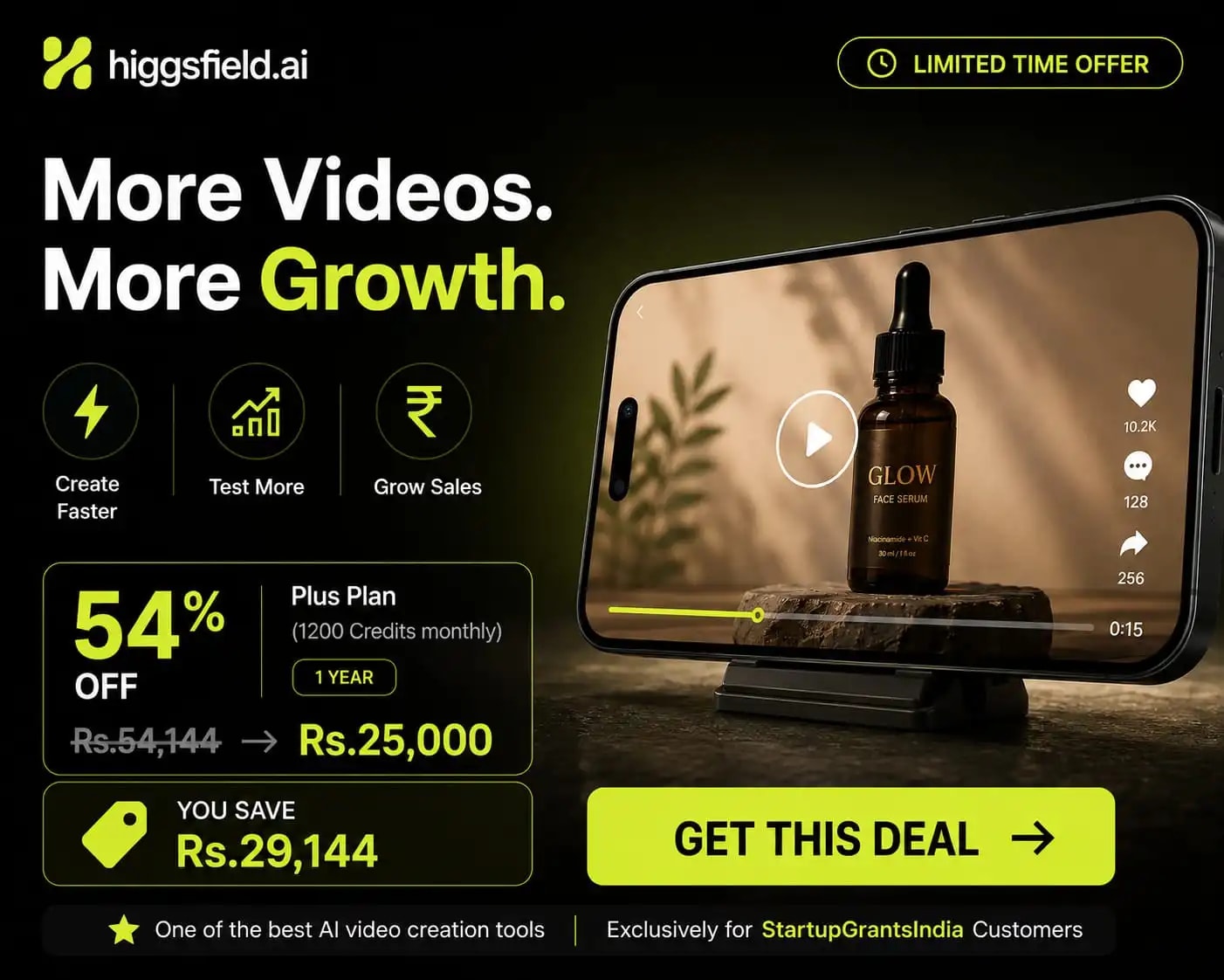 Higgsfield Plus — 1 year through Startup Grants India