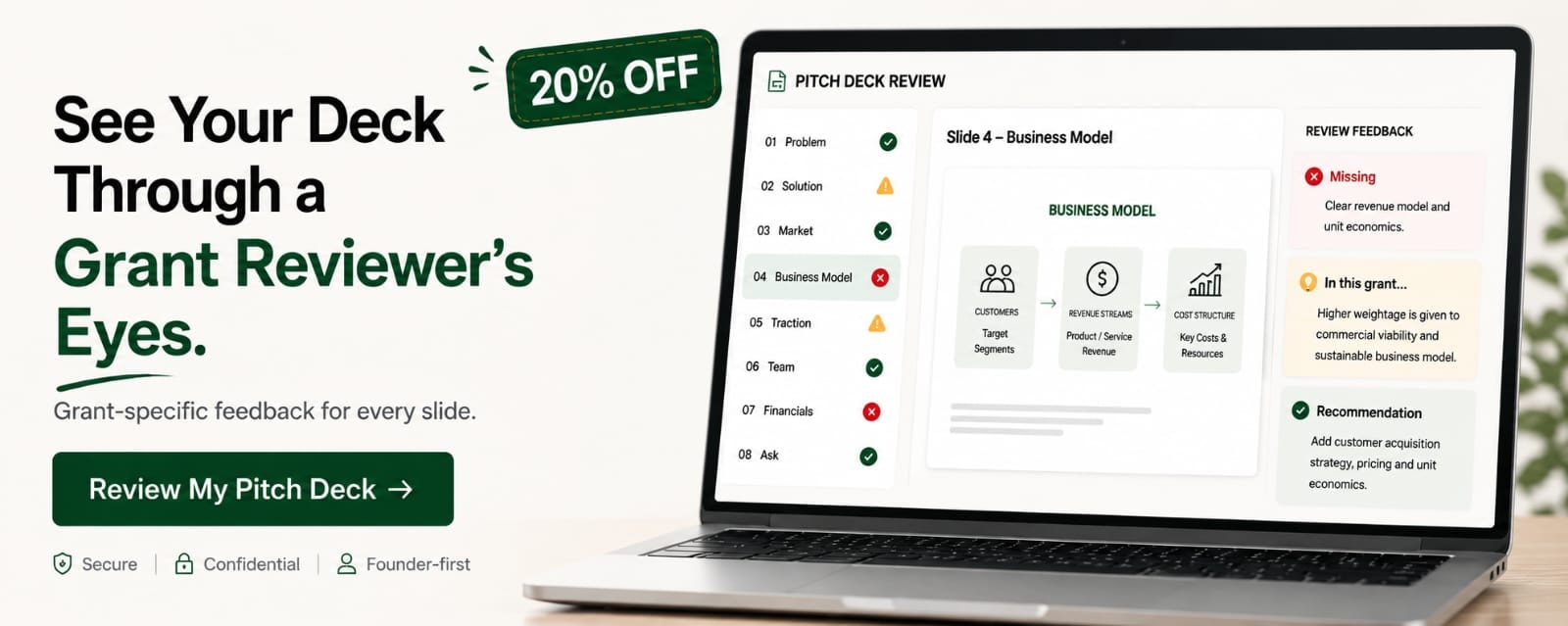 Pitch Deck Review — see your deck through a grant reviewer's eyes