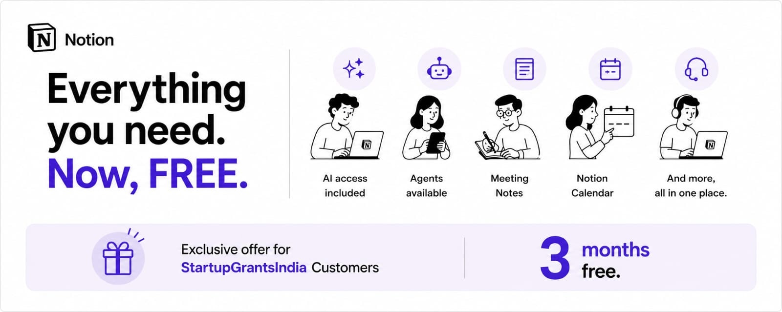 Notion — everything you need, now free. 3 months free for Startup Grants India customers
