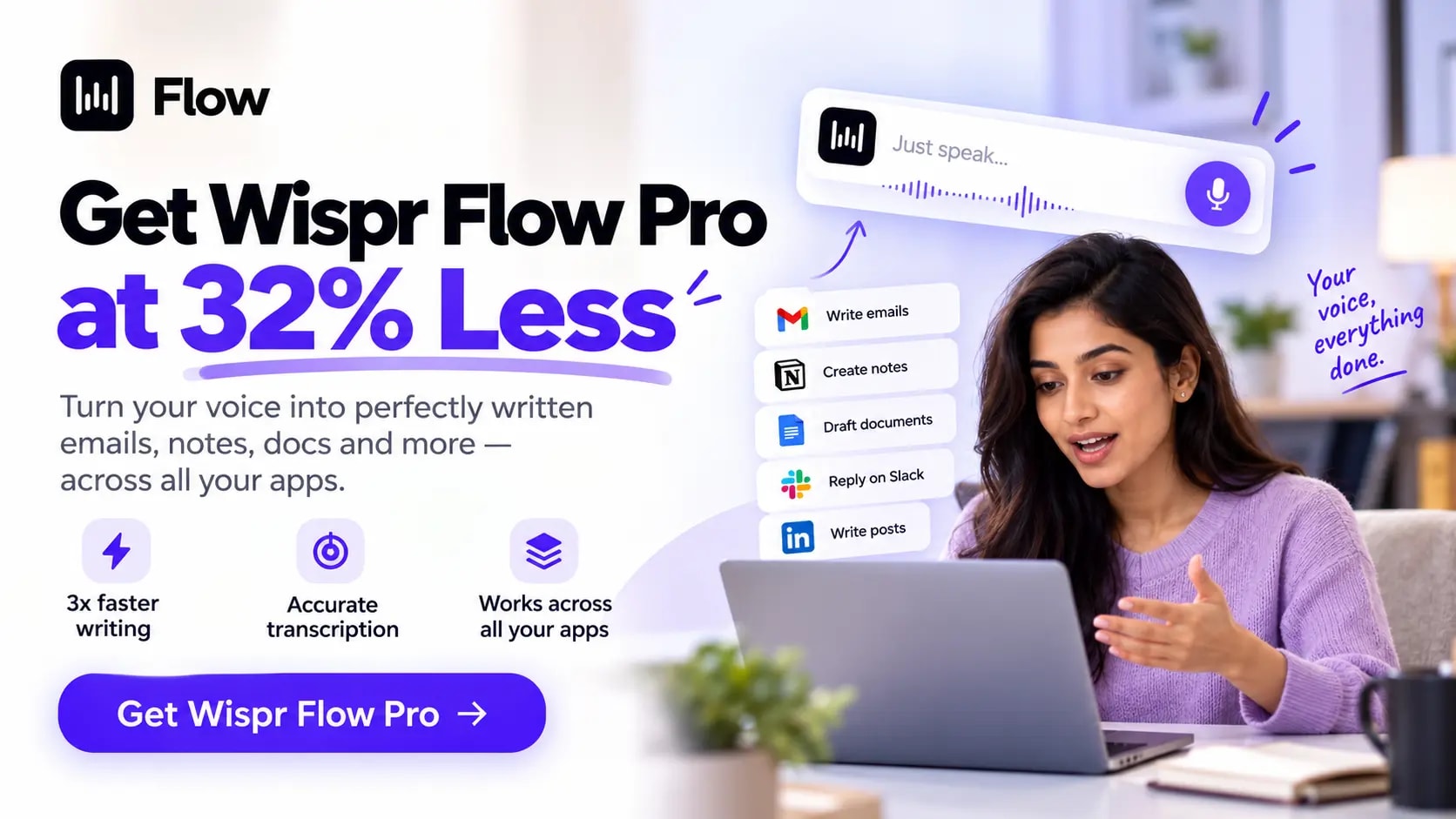 Wispr Flow Pro — 1 year through Startup Grants India