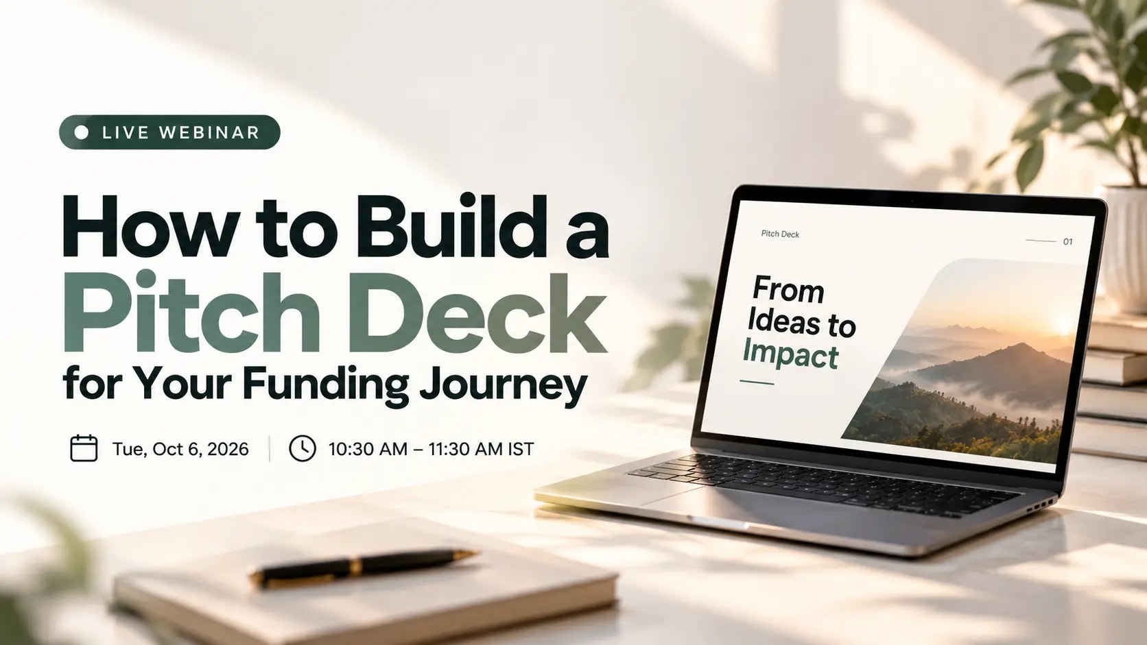 Live webinar — How to Build a Pitch Deck for Your Funding Journey. Tuesday 6 October, 10:30 AM. Register for ₹99