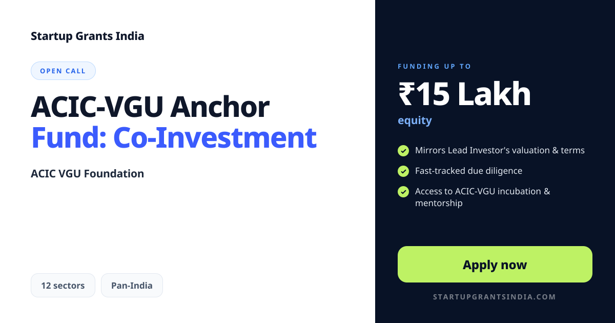 ACIC-VGU Anchor Fund: Co-Investment (2026) — Up to ₹15L