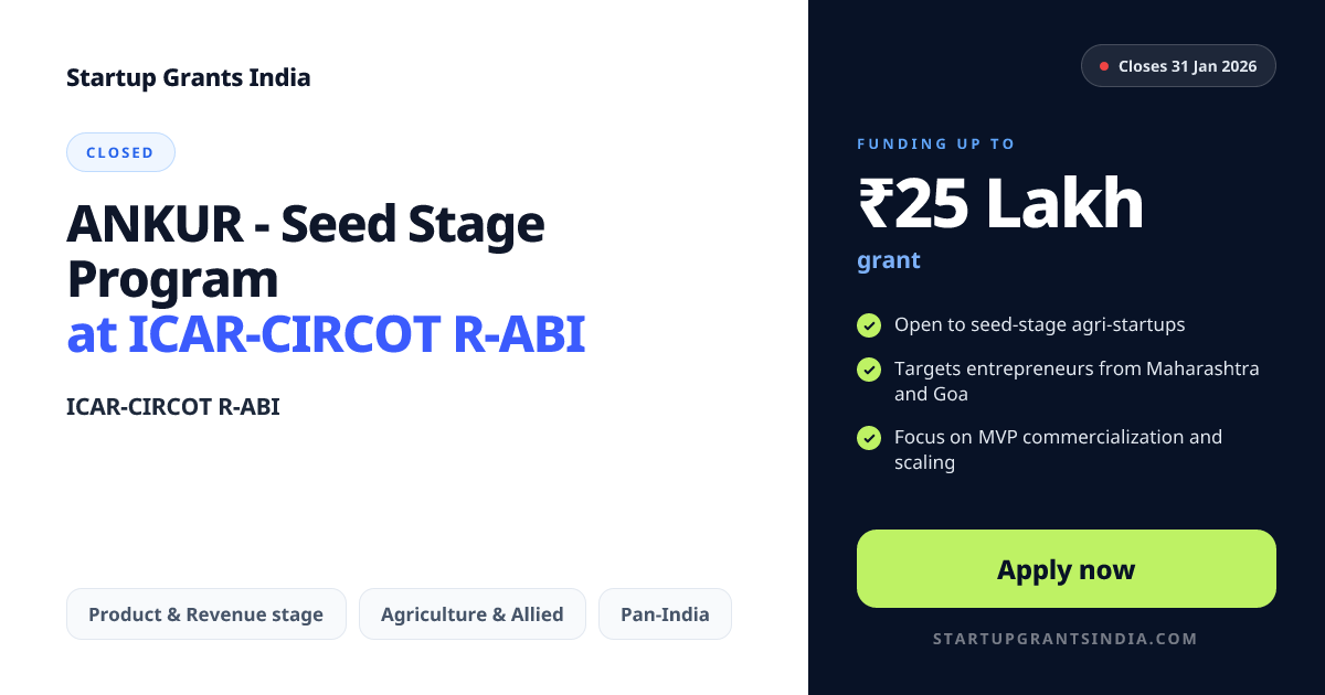 ANKUR - Seed Stage Program at ICAR-CIRCOT R-ABI – Up to ₹25 Lakhs ...