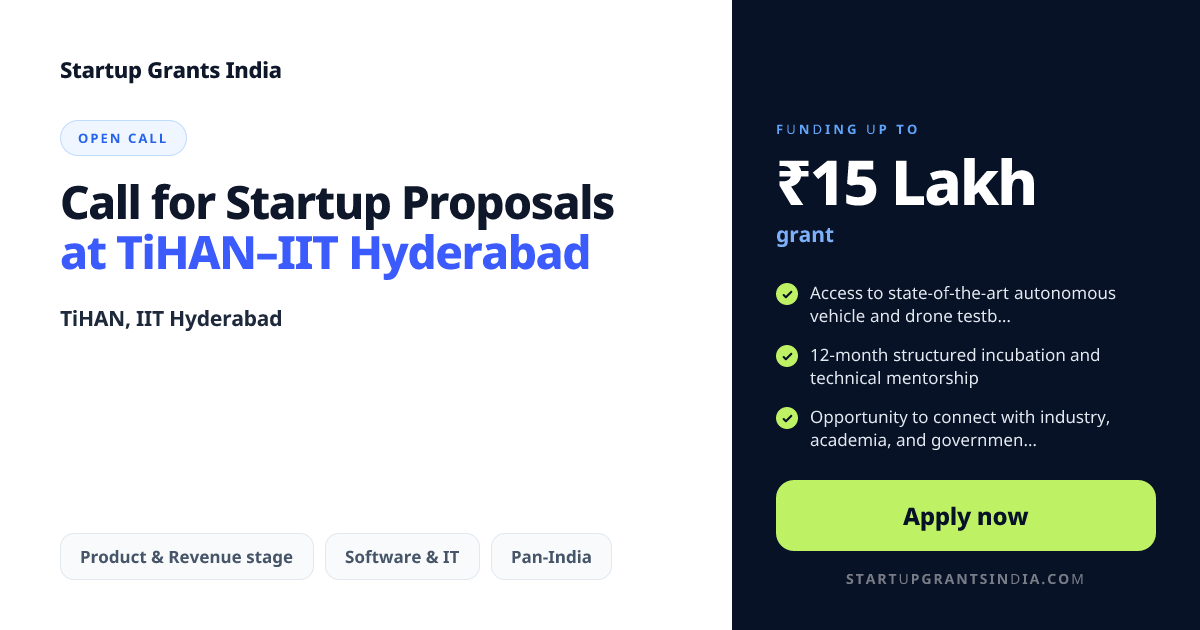 Call for Startup Proposals at TiHAN–IIT Hyderabad (2026)