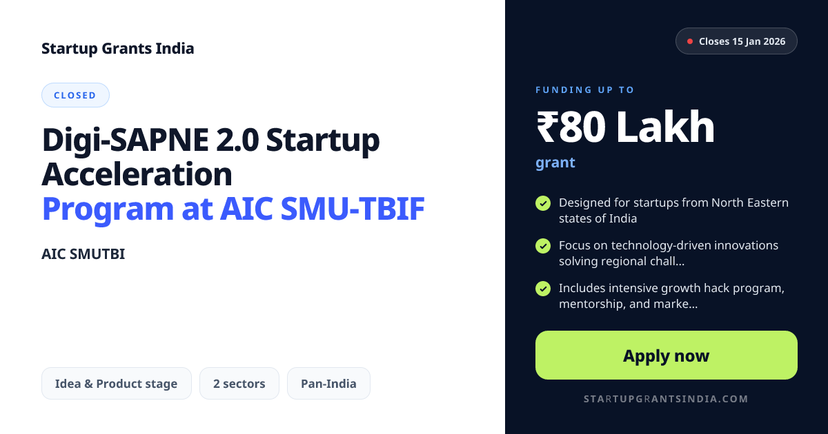 Digi-SAPNE 2.0 Startup Acceleration Program at AIC SMU-TBIF – Up to ₹80 ...