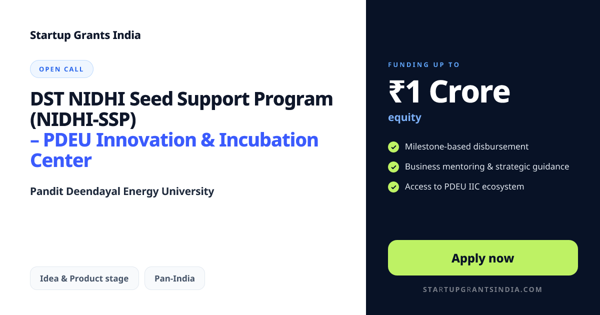 DST NIDHI Seed Support Program (NIDHI-SSP) – PDEU Innovation ...