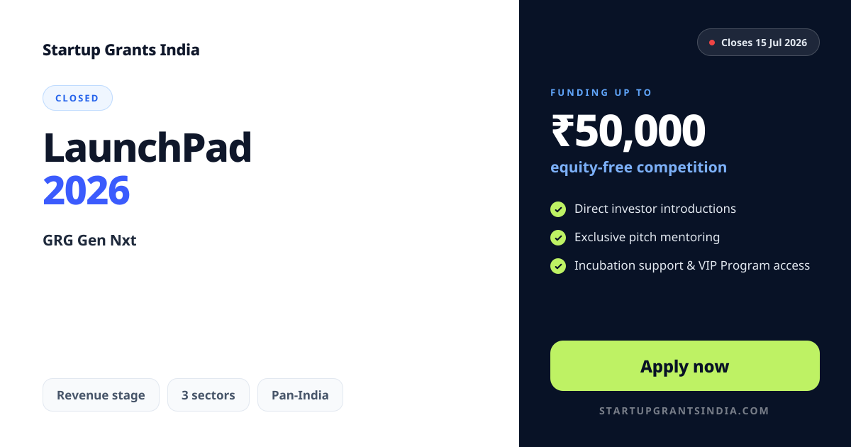 LaunchPad 2026 – Up to ₹50,000 | Startup Grants India