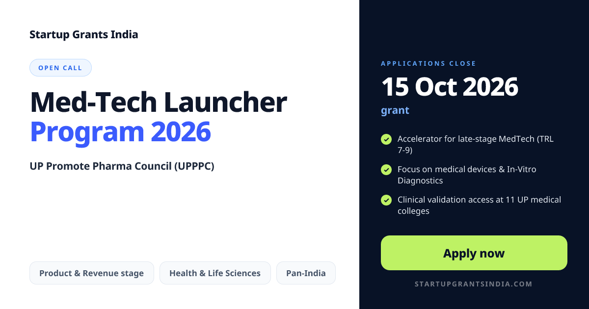 Med-Tech Launcher Program 2026: Apply by 15 Oct