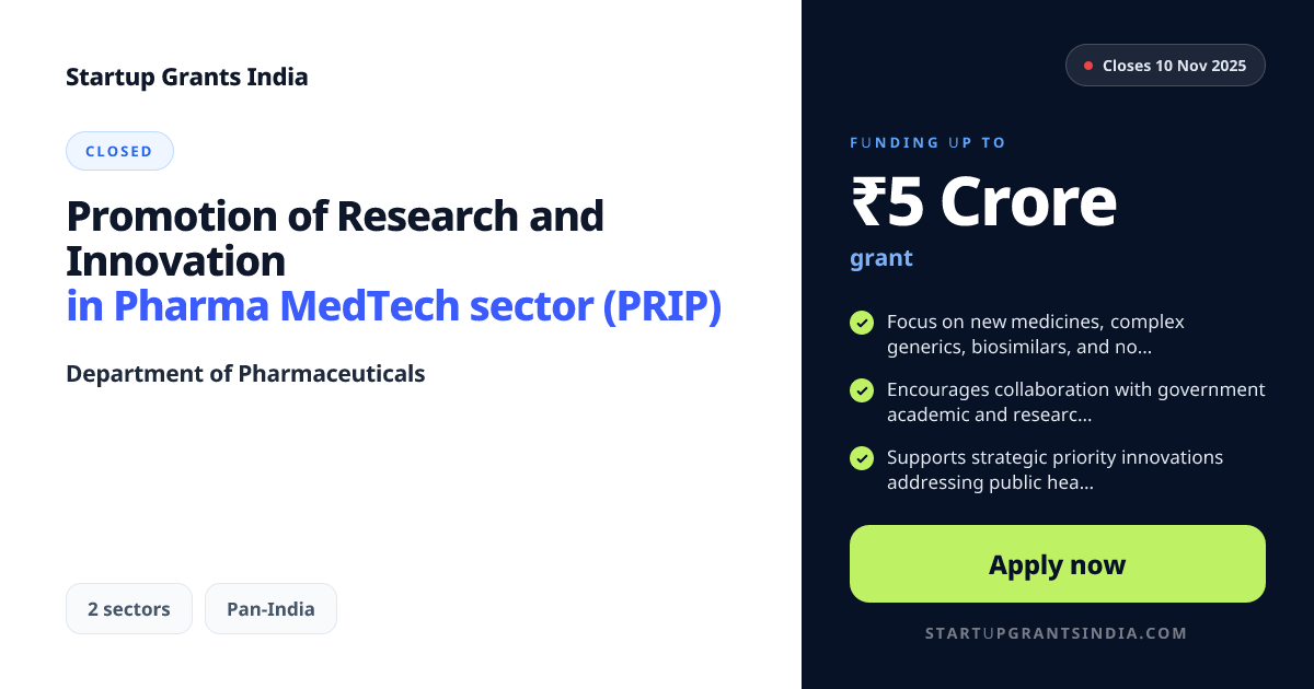 Promotion of Research and Innovation in Pharma MedTech sector (PRIP ...