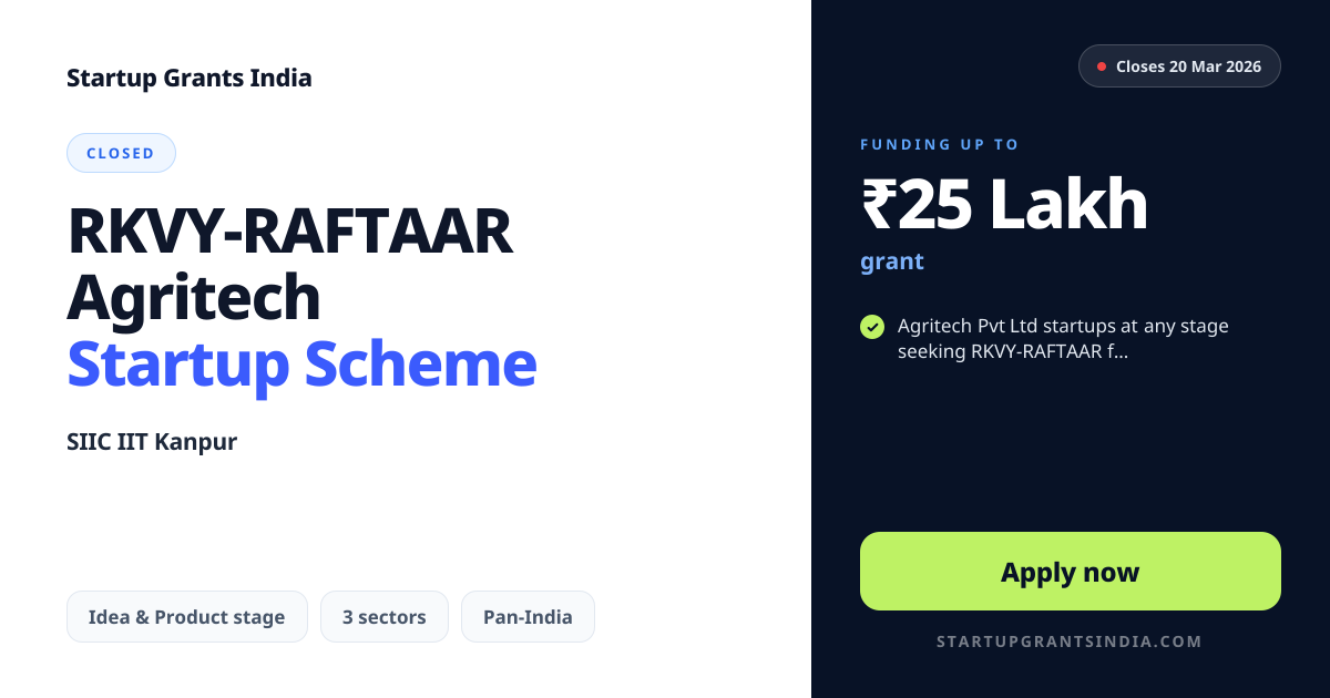 RKVY-RAFTAAR Agritech Startup Scheme – Up to ₹25 Lakhs | Startup Grants ...