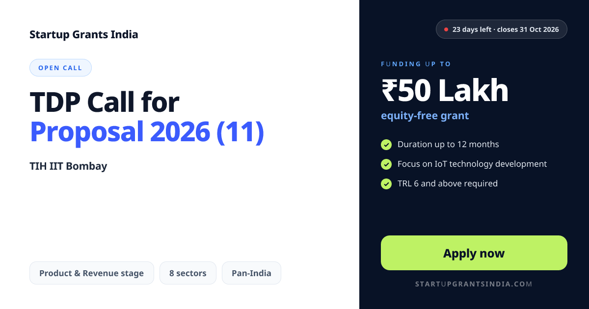 TDP Call for Proposal 2026 (11): Up to ₹50L, Apply by 31 Oct
