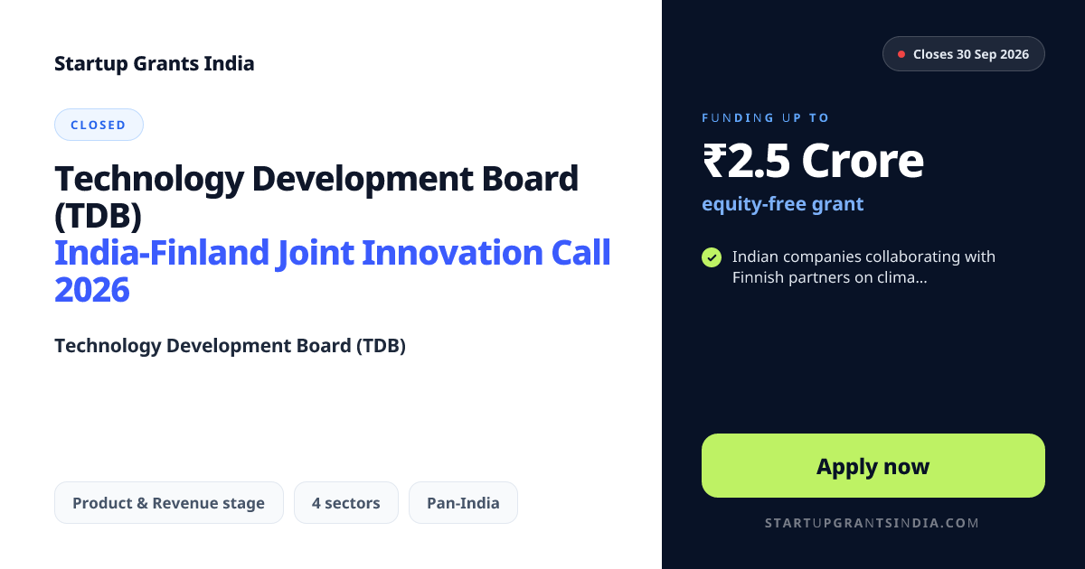 Technology Development Board (TDB) India-Finland Joint Innovation Call ...