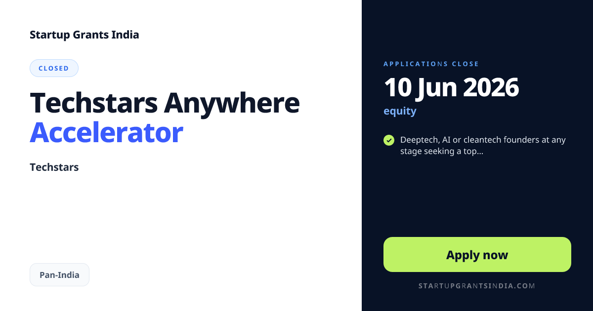 Techstars Anywhere Accelerator | Startup Grants India