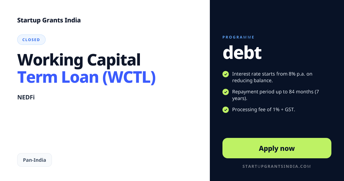 Working Capital Term Loan (WCTL) | Startup Grants India